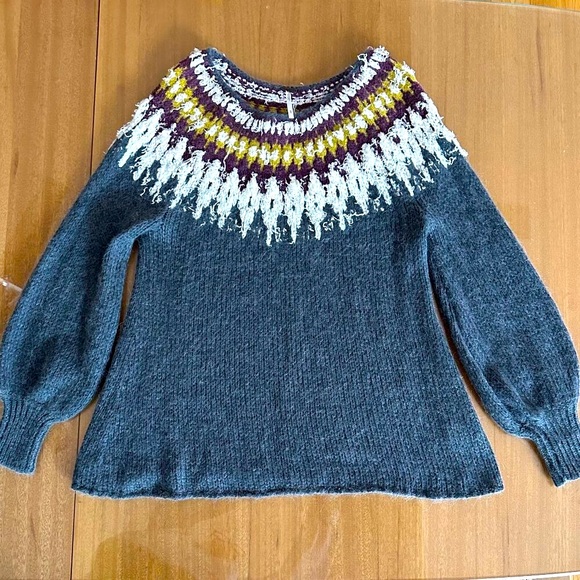 FREE PEOPLE Fairisle Knit Furry Sweater Wool Oversized Boho Streetwear 80s Y2K M - Picture 13 of 15